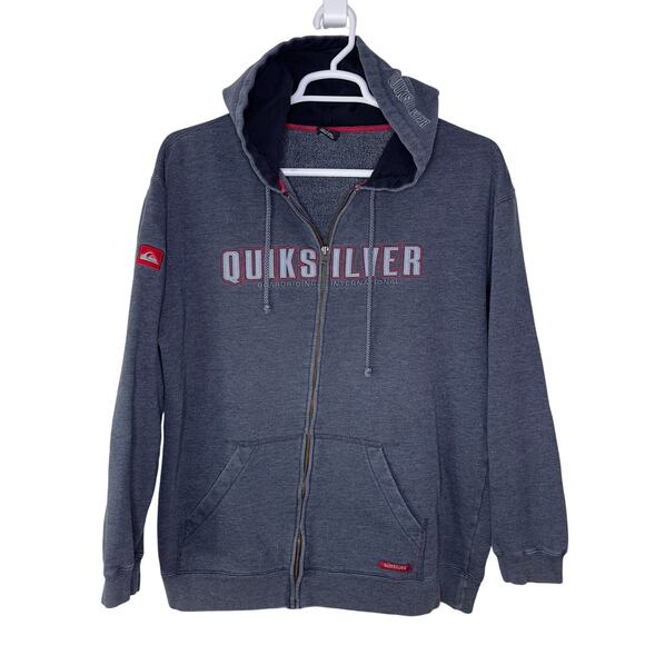 Vintage Quiksilver Y2K‎ Hoodie Sweatshirt Men's Large Full Zip Dark Gray Surf - Picture 1 of 7